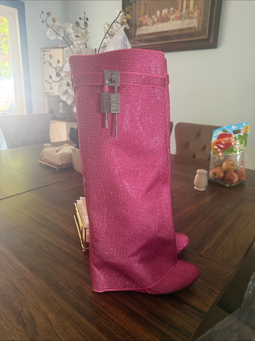 Sparkle Tall Heeled Boots in Hot Pink - Designer Style
